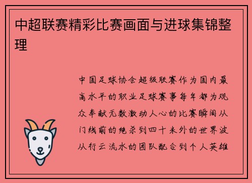 中超联赛精彩比赛画面与进球集锦整理